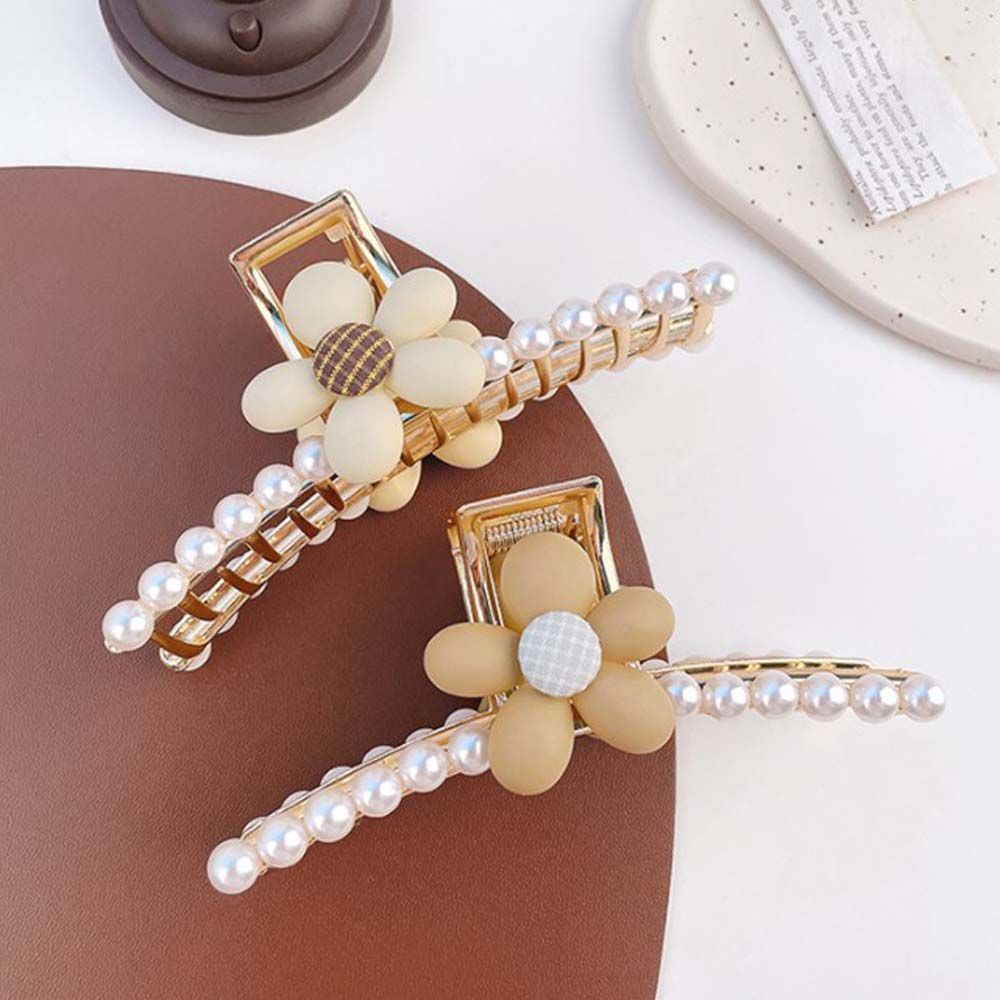 Kẹp tóc hình trái tim bằng kim loại đính ngọc trai nhân tạo phong cách Hàn Quốc cho nữ