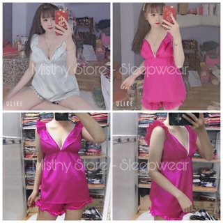 Bộ ngủ phi lụa có mút ngực