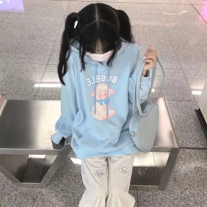 Áo hoodie ZHELIHANGFEI tay dài dáng rộng phong cách Nhật Bản thời trang dành cho nữ