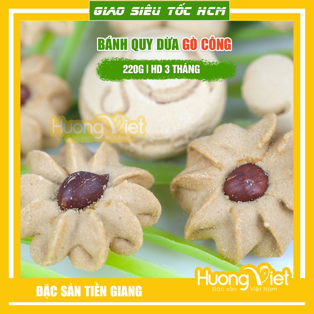 Bánh quy dừa nhân đậu phộng, nhân thơm, bánh dừa nướng miền tây đặc sản Gò Công Tiền Giang thơm béo nước cốt dừa 220g