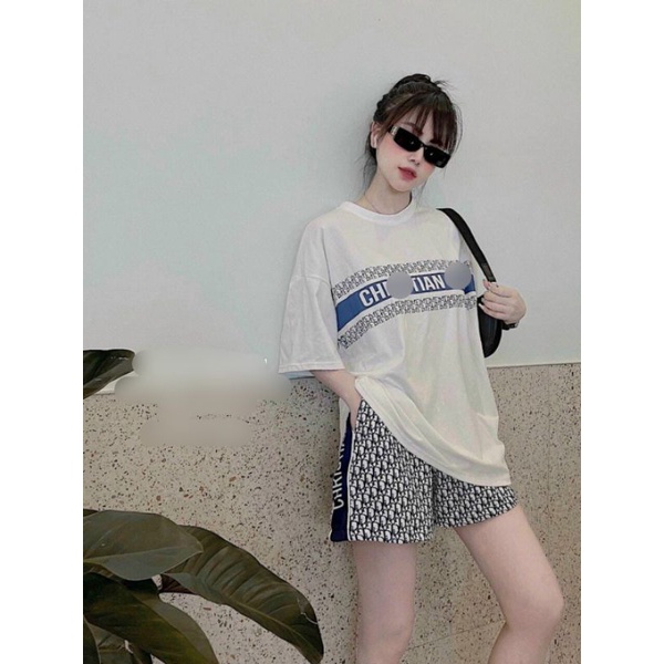 Set áo phông quần short đùi nam nữ in hình DI, Bộ cộc tay from rộng ulzzang trơn basic, Set thun unisex dạo phố
