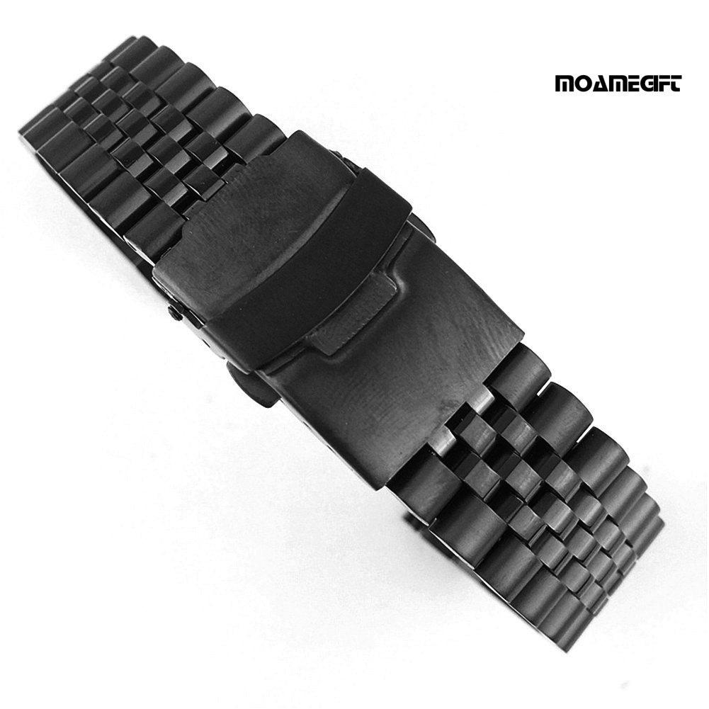 moamegift 20/22mm Adjustable Stainless Steel Solid Double Clasp Bead Watch Strap Wristband