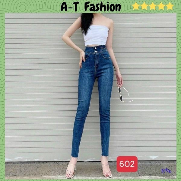 Quần Jean Nữ Mẫu Mới 2021 ❤️FREESHIP❤️ Quần Bò Nữ Lưng Cao Màu Xanh Phối Đai Kiểu 2 Nút Sang Chảnh A-T Fashion - Mã 602