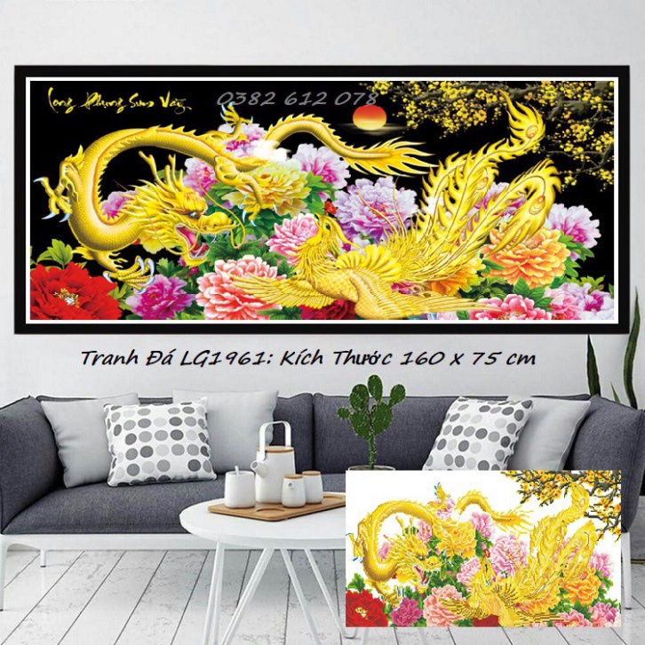 Tranh đính đá long phụng sum vầy KT:160x75cm. Tranh gắn đá chưa gắn.