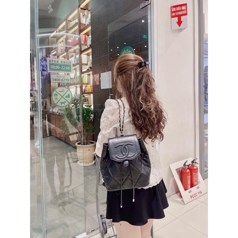 Balo thời trang rút dây màu đen da mềm sịn sò