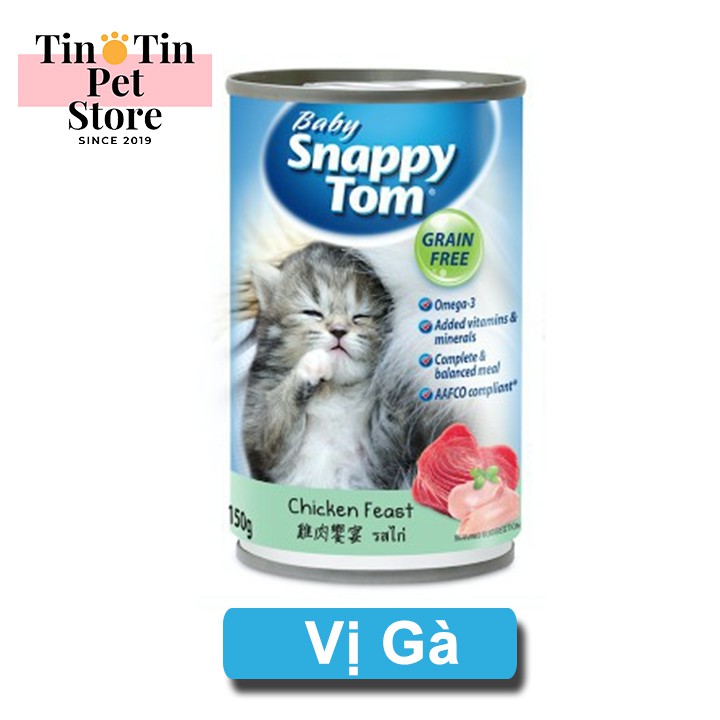 [Mã PET50K giảm Giảm 10% - Tối đa 50K đơn từ 250K] Pate Cho Mèo Con Snappy Tom - Lon 150g Hàng Nhập Khẩu