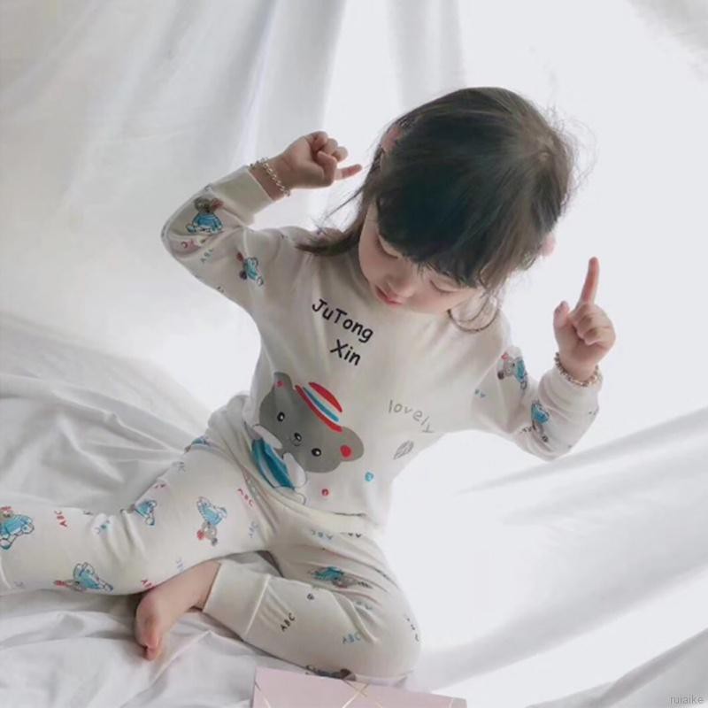 Bộ Đồ Ngủ Pijama Dài Tay 2 Món In Hình Hoạt Hình Cho Bé Từ 0-6 Tuổi