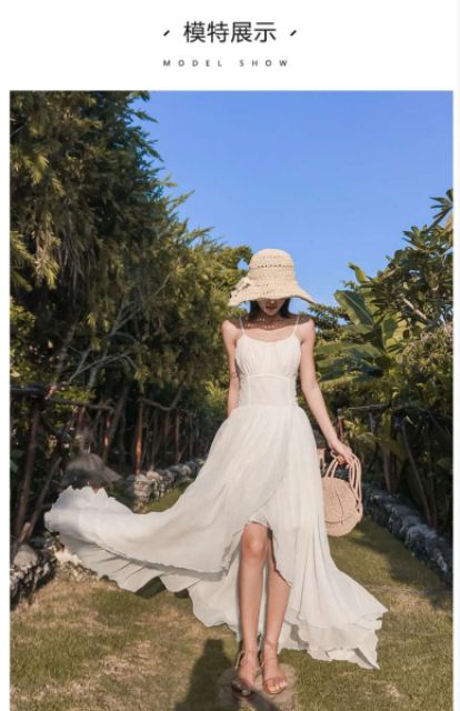 🍅Váy maxi trắng 2 tà 🍁freeship🍁đan dây lưng xẻ tà bay bổng | BigBuy360 - bigbuy360.vn
