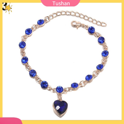 Vòng đeo tay đính đá mặt trái tim màu xanh phong cách thời trang lấp lánh