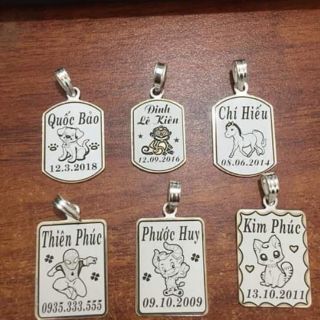 Mặt bạc nõn đeo dây khắc tên hình con thù