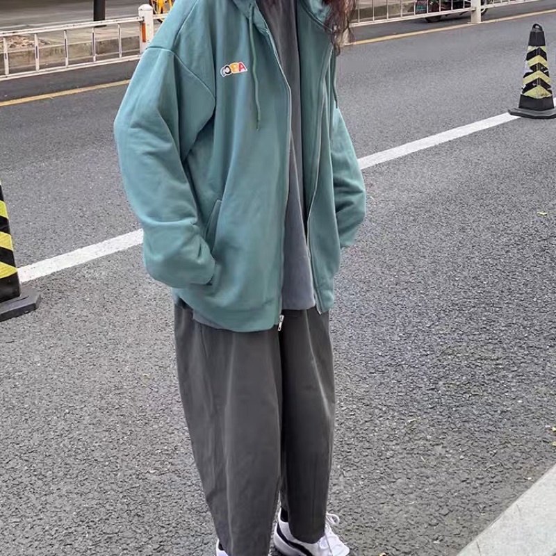 Áo khoác hoodie zip xanh ngọc đậm