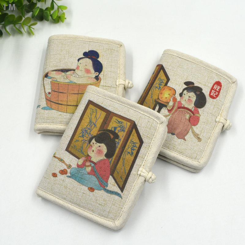 Ví ngắn mini làm từ vải lanh cotton in họa tiết cổ điển đa năng thời trang mùa hè dễ thương cho nữ