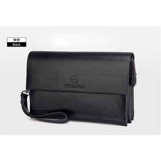 Ví cầm tay nam nữ FEIDEKABOLO thời trang da bò size lớn có dây đeo cổ tay, 3 ngăn