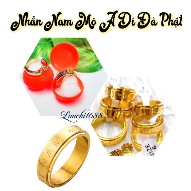 Nhẫn nam mô a di đà phật mạ vàng chất liệu titan không sét bền màu