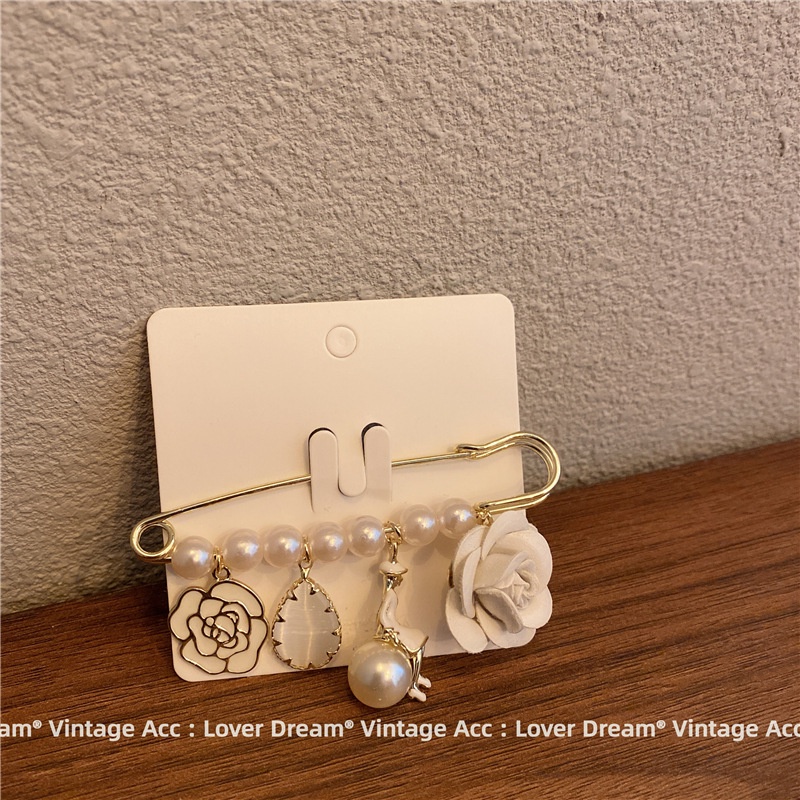 Trâm Cài Áo Hình Hoa Trà Đính Ngọc Trai Nhân Tạo Thời Trang