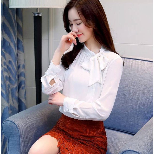 Áo Sơ Mi  Nữ Form Suông Cổ Nơ Lệch Chất Voan Tơ Cao Cấp Mát Mềm SM148 - Candy Fashion