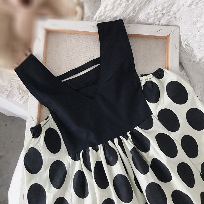 Đầm Công Chúa Chất Liệu Cotton Họa Tiết Chấm Bi Thời Trang Mùa Hè Cho Bé Gái