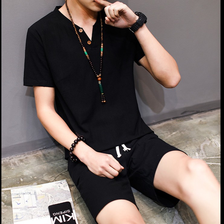 [SIÊU HOT] Bộ Đũi Nam Thời Trang Cổ Chữ V Thoáng - Mát - Nhẹ - Thấm Hút Mồ Hôi Phong Cách Hàn Quốc | BigBuy360 - bigbuy360.vn