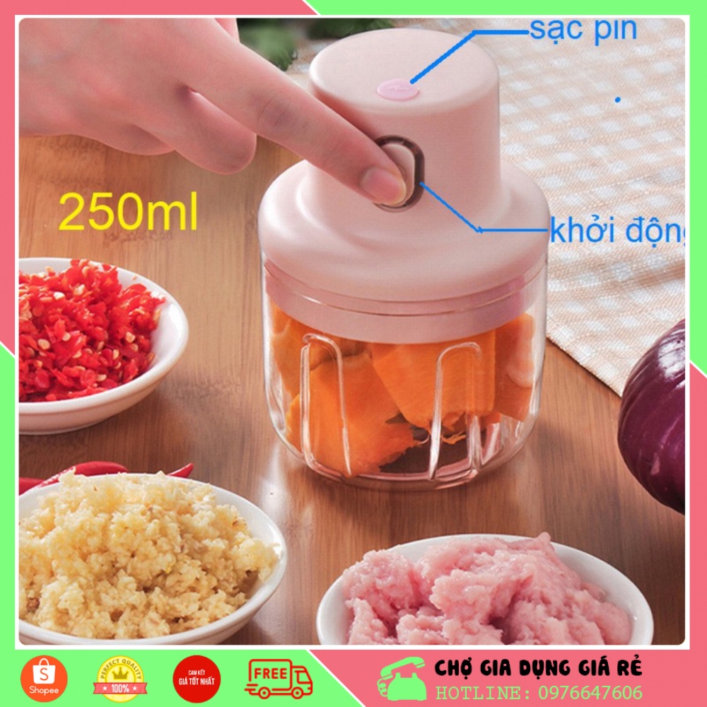 Máy Xay Đa Năng, Máy Xay Tỏi Ớt Mini Cầm Tay Sạc Pin Nhỏ Gọn Dung Tích 250ml (Nhỏ gọn - Tiện Lợi - An toàn)