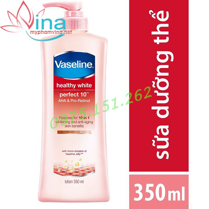 Sữa dưỡng da toàn thân Vaseline healthy white perfect10 350ml ( Hàng công ty)