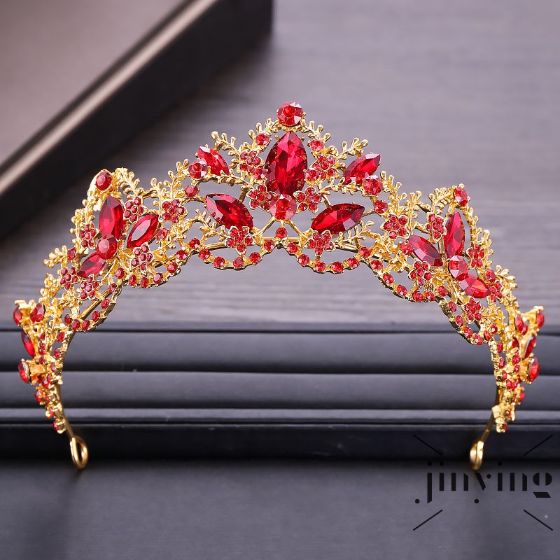 GETNOIVAS Vương miện cô dâu đính đá pha lê đỏ sang trọng