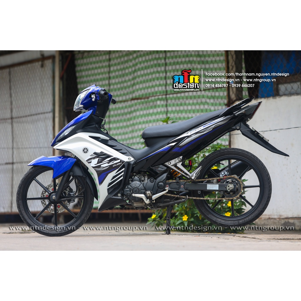 Tem rời exciter 135 lc trắng xanh gp mẫu v7 , tem 3 lớp cao ấp , không bay màu , ảnh thực tế