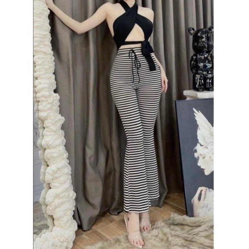 quần ống loe cạp cao legging dáng dài, Quần legging nữ ôm ống loechất q6