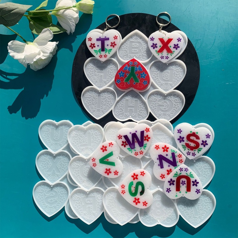 Sa Khuôn Silicon Làm Móc Khóa / Bông Tai DIY Hình Trái Tim / Chữ Cái Tiếng Anh