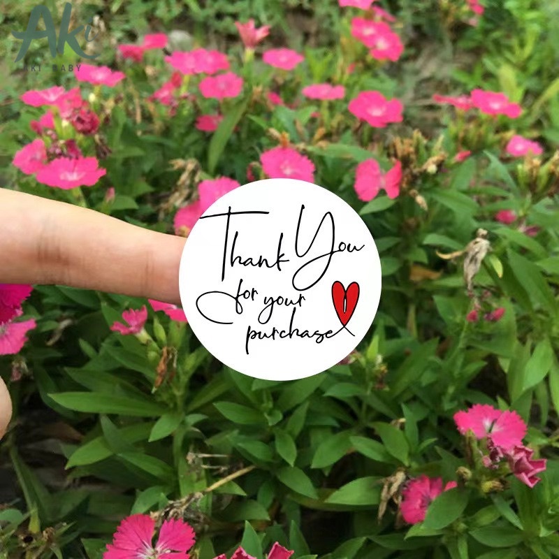 Có sẵn- Cuộn 500 tem thank you hình tròn 2.5cm nhãn dán nền trắng sticker xinh xắn
