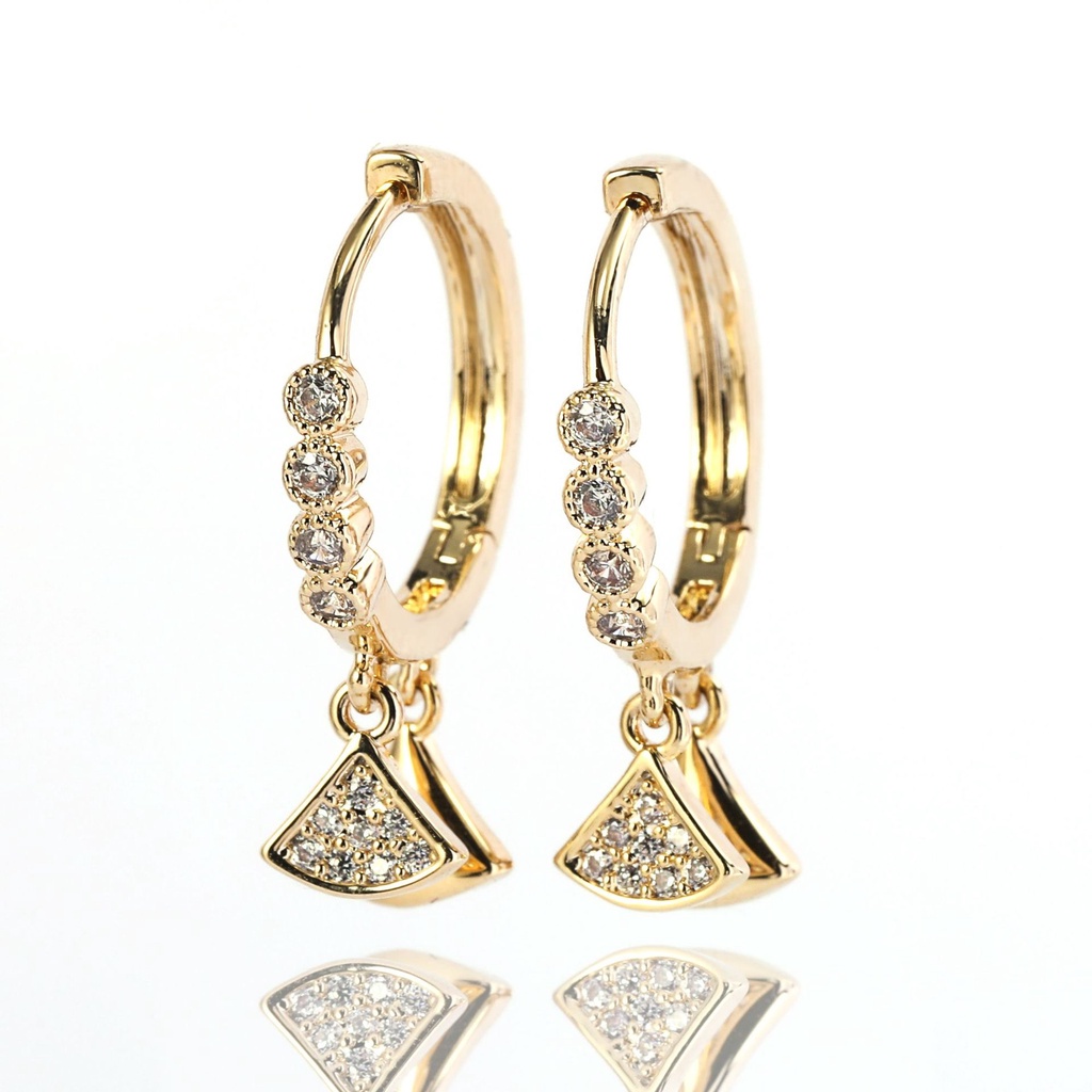 Khuyên Tai Hình Quạt Đính Đá Zircon Tròn Mỏng Dễ Phối Đồ Phong Cách Hàn Quốc Hàng Mới Cho Nữ