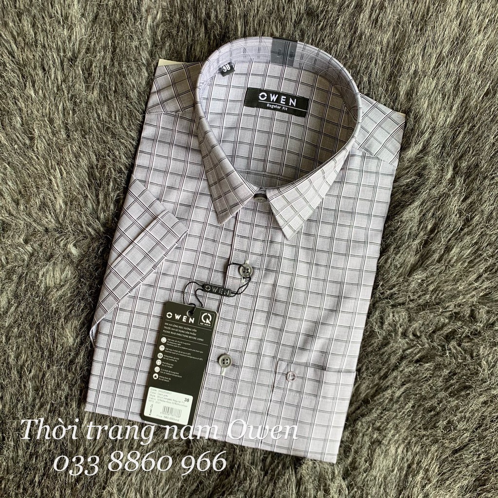 OWEN - Áo sơ mi ngắn tay Owen Regular fit chất sợi tre kẻ ca rô xám 22539 | BigBuy360 - bigbuy360.vn
