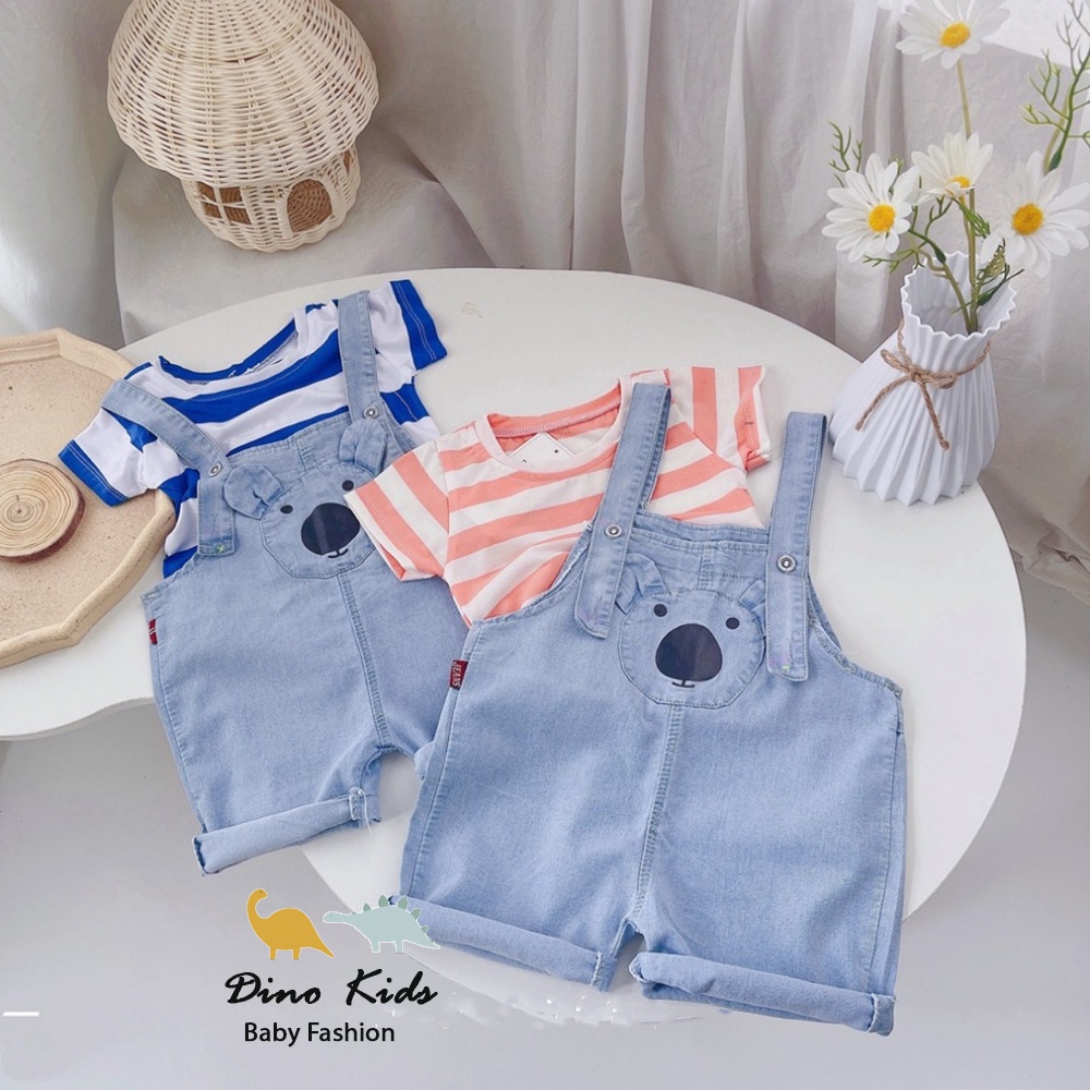 Sét yếm quần kèm áo thun bé trai, yếm bò mũi đen kèm áo kẻ cho bé