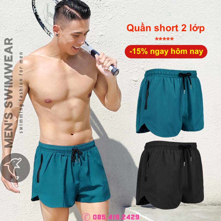 Quần short nam 2 lớp đi bơi, tập gym, tập thể thao cao cấp 2022