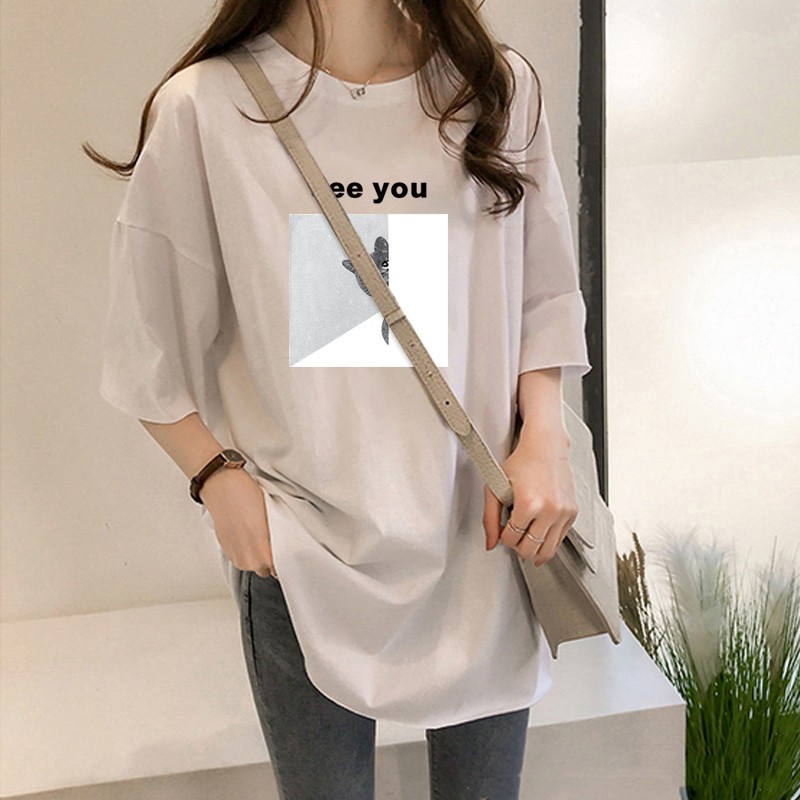 NRVP Áo thun nữ tay ngắn dáng rộng cổ tròn in hình hài hước thời trang mùa hè