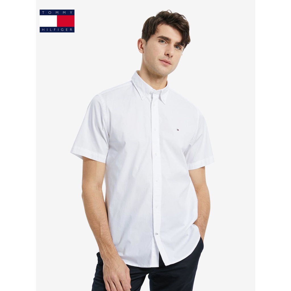 Áo Sơ Mi Tommy Hilfiger Tay Ngắn Màu Trơn Thoáng Khí Thời Trang Công Sở Cao Cấp Cho Nam