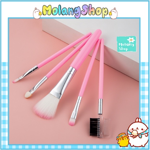 Bộ Cọ Trang Điểm Mini  5 Món - Bộ Cọ Makeup Kit Màu Hồng Molangshop