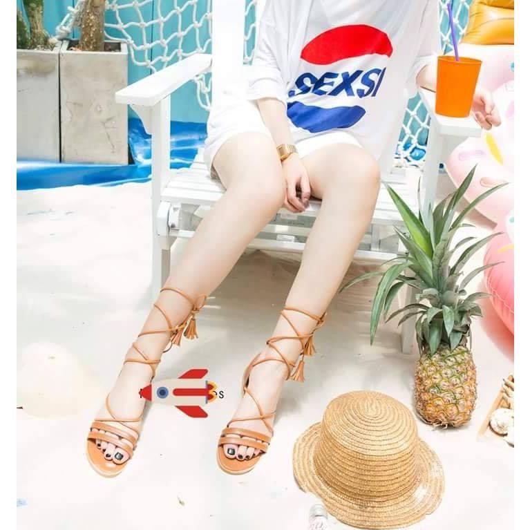 Giày Sandal Cột Dây Tua Rua