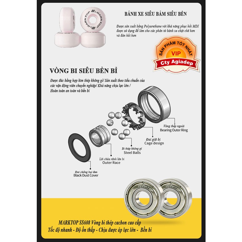 Ván trượt chuyên nghiệp Marktop- HappyCrown tặng kèm bộ giáp bảo vệ chính hãng an toàn bền đẹp tại Agiadep
