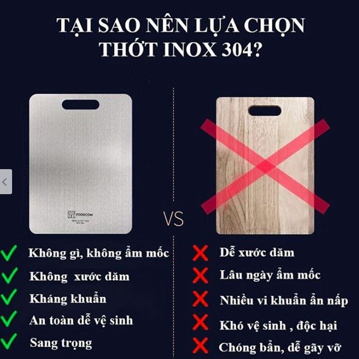 THỚT INOX CAO CẤP KHÔNG GỈ, KHÁNG KHUẨN AN TOÀN VỆ SINH