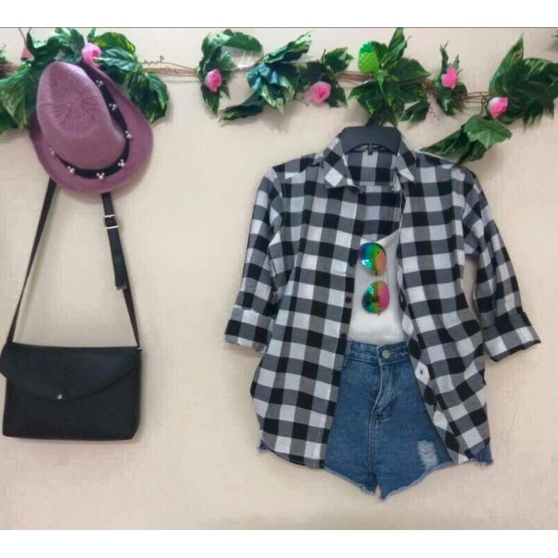 Áo sơ mi caro kẻ trắng đen cho nữ cá tính mã smnu-122b