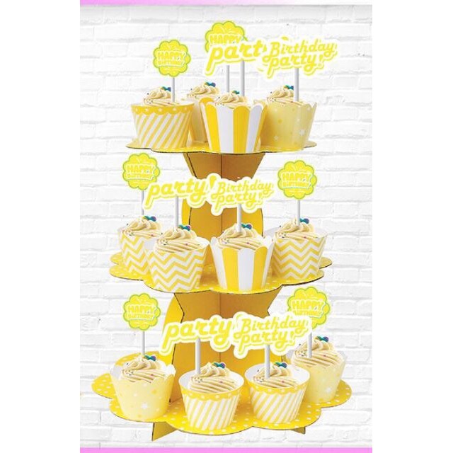 Kệ bánh sinh nhật cupcake 3 tầng bằng bìa cứng trang trí sinh nhật/ thôi nôi / đầy tháng