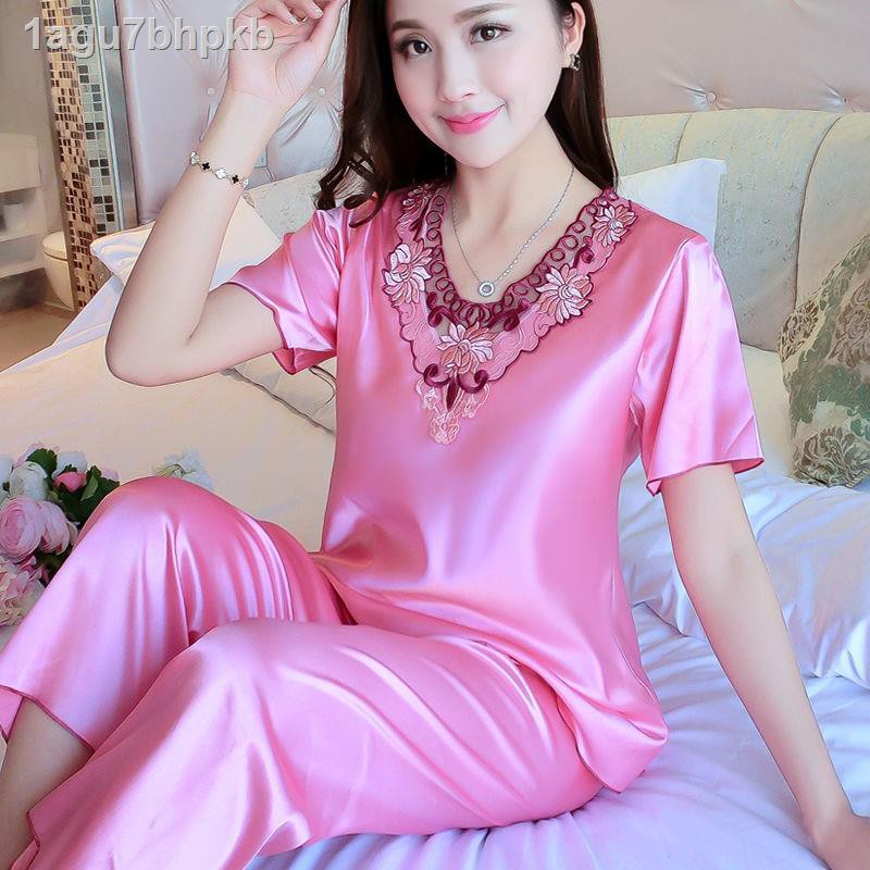 [🪁GIÁ SỈ🪁] 1agu7bhpkbBộ đồ mùa hè băng lụa nữ pyjama cộng với kích thước sexy hai mảnh phù hợp thời trang mới phục vụ