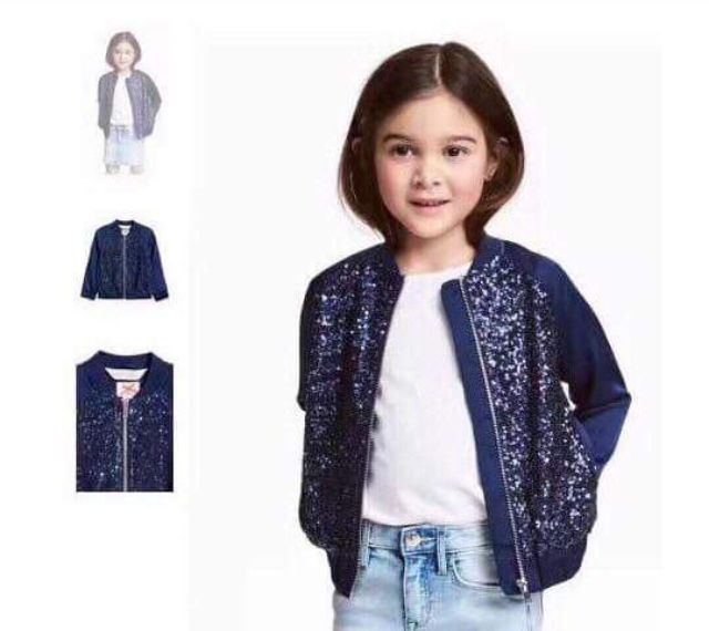 Áo khoác bomber  H&M đính cườm bé gái sz 4/5