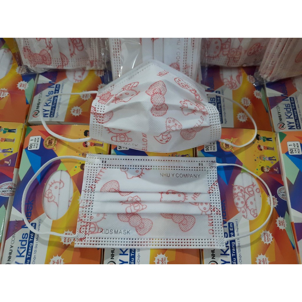 Khẩu trang trẻ em Như Ý 3 lớp có giấy lọc hộp 50 cái