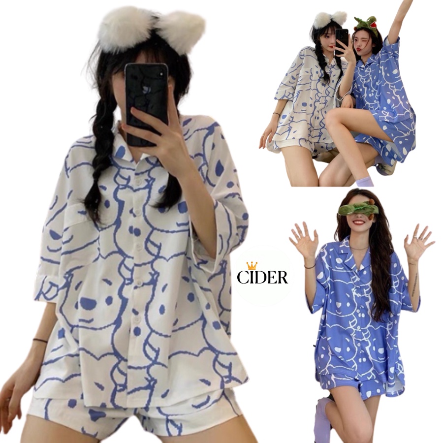 Bộ Ngủ, Đồ Ngủ Nữ Pijama Mặc Nhà Tay Ngắn Xinh Xắn