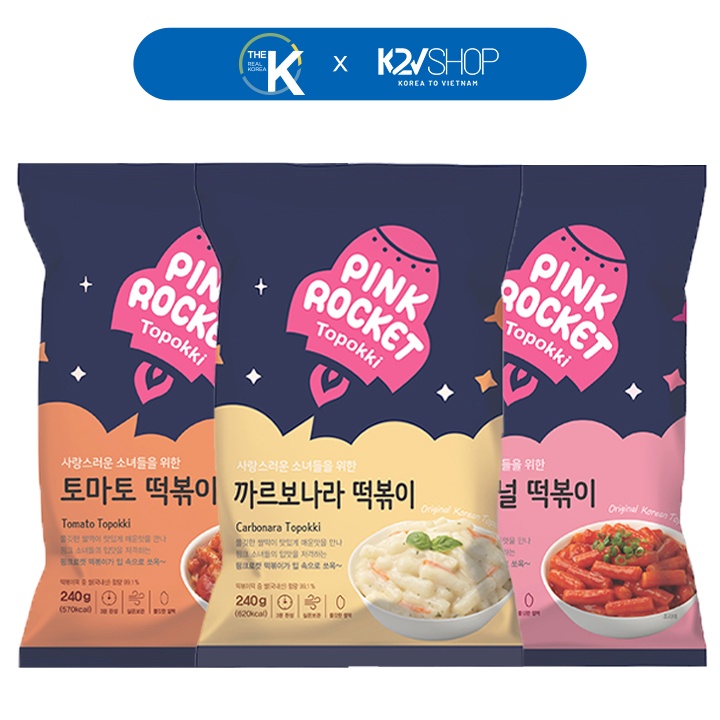 Bánh Gạo Hàn Quốc Topokki PINK ROCKET Hàn Quốc 3 vị Truyền Thống, Phô Mai & Cà Chua - 1 GÓI 240g | BigBuy360 - bigbuy360.vn