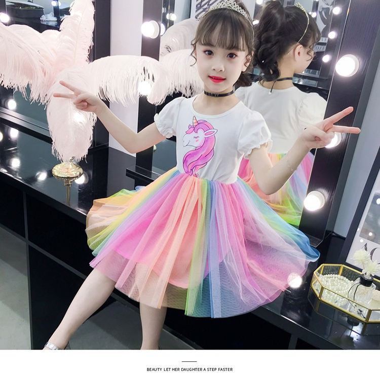 SUGE Cái mới váy con gái kỳ lân dễ thương ngựa con Tiệc sinh nhật của trẻ em váy cầu vồng