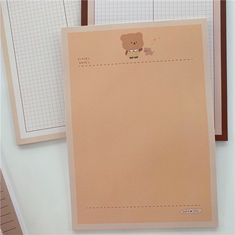 Tập 30 tờ ghi chú, giấy note tiện lợi gấu nâu phong cách Hàn Quốc khổ B5