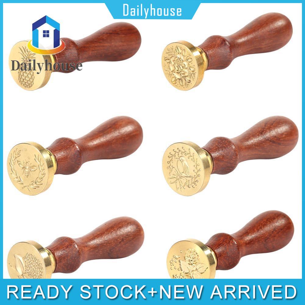 Wood Handle Antique Plant Pattern Metal Sealing Wax Stamp DIY Wedding Invitation