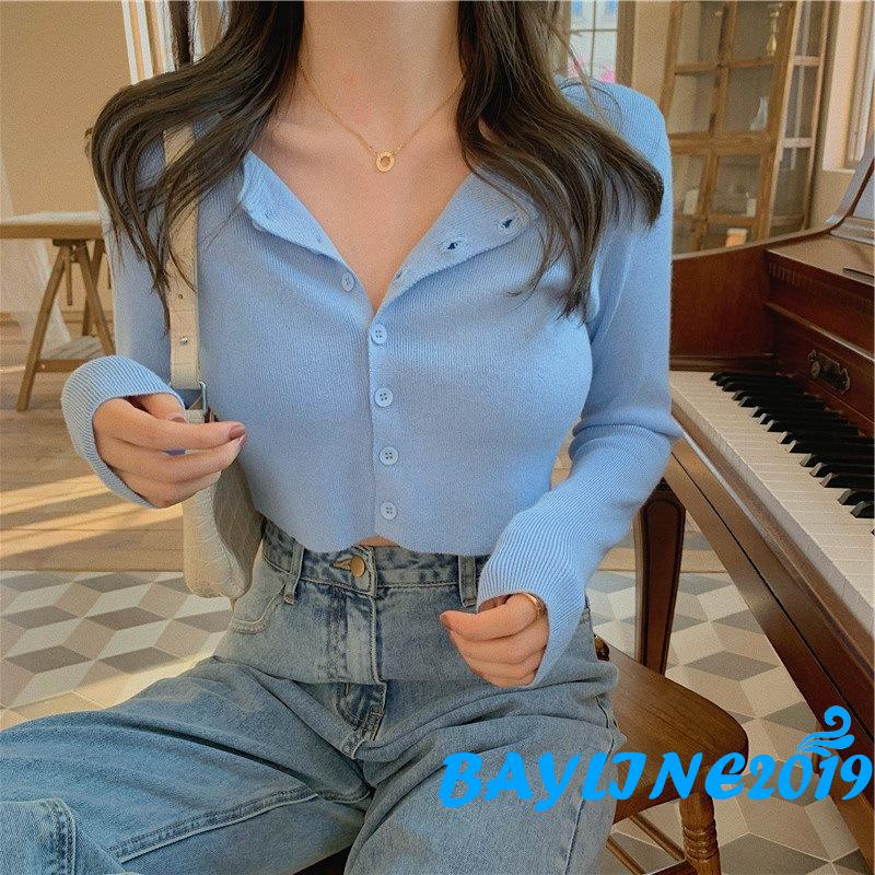 Áo Croptop Tay Dài Màu Sắc Thời Trang Quyến Rũ Cho Nữ